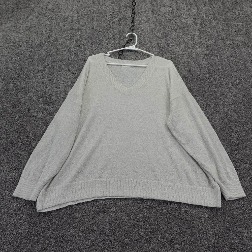 89th + Madison Sweater Womens 1X Ivory V Neck Long Sleeve Pullover Knit L-247